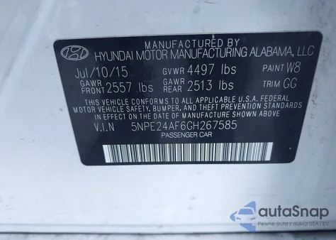 2016 Hyundai Sonata Se из США, поврежденный, VIN 5NPE24AF6GH267585